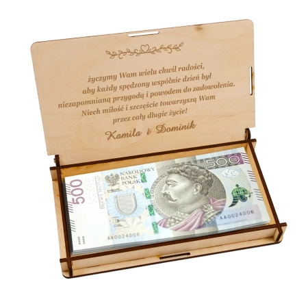 Drewniane pudełko na pieniądze na ślub prezent pamiątka wesele personalizowany grawer